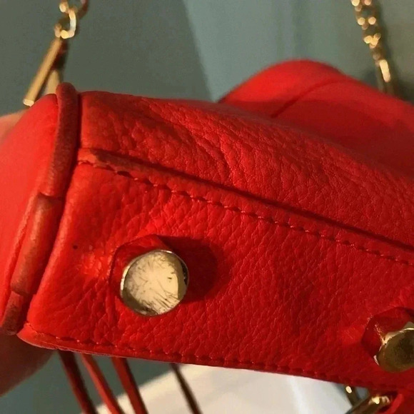 Rebecca Minkoff red leather cross body with gold chain strap and gold accents - Picture 10 of 11